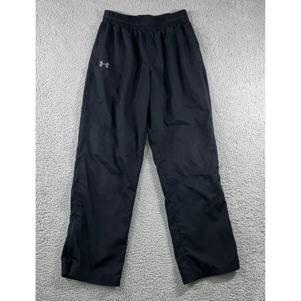 Under Armour Track Pants Men Medium 28x31 Loose Wide Leg Zip Ankle Spellout Logo